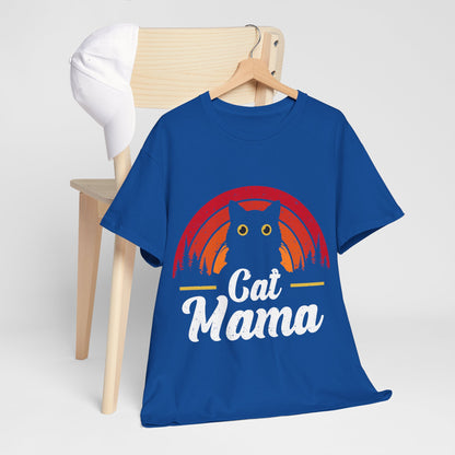 Cat Mama T-Shirt - Retro Sunset Cat Mom Tee