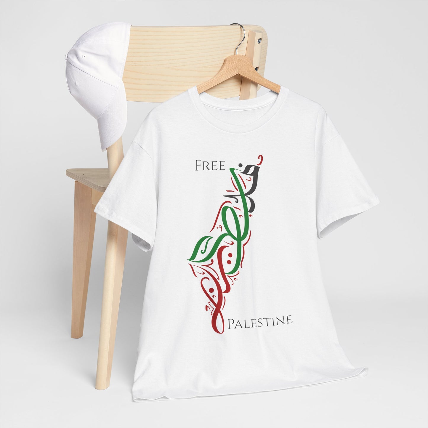Free Palestine Map T-Shirt - Artistic Palestinian Calligraphy Solidarity Tee