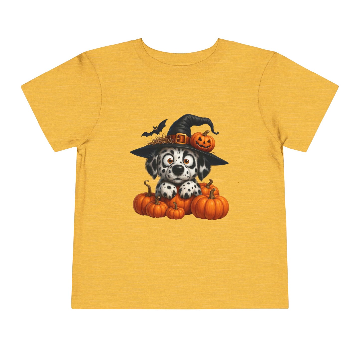 Cute Halloween Puppy Kids T-Shirt - Witch Hat & Pumpkins Toddler Tee