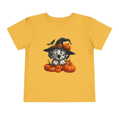 Cute Halloween Puppy Kids T-Shirt - Witch Hat & Pumpkins Toddler Tee