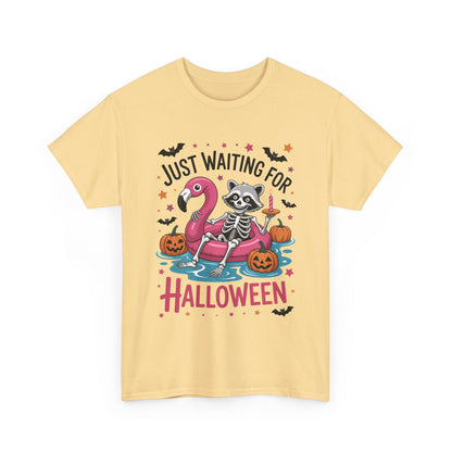 Just Waiting for Halloween T-Shirt - Raccoon Skeleton Flamingo Tee