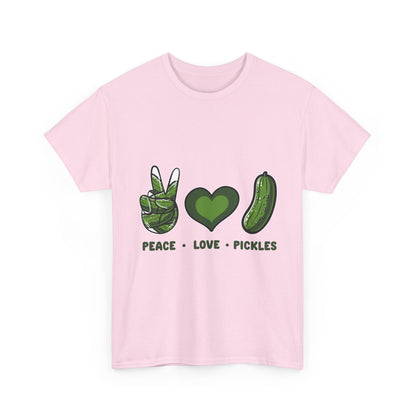 Peace Love Pickles Shirt - Funny Pickle Lover Gift, Retro Cucumber T-Shirt for Women & Men, Foodie Snack Tee with Hippie Vibes