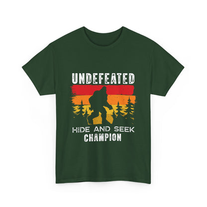 Undefeated Hide and Seek Champion Bigfoot T-Shirt - Retro Sunset Tee