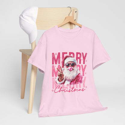Cool Santa Bubblegum T-Shirt - Pink Merry Christmas Tee