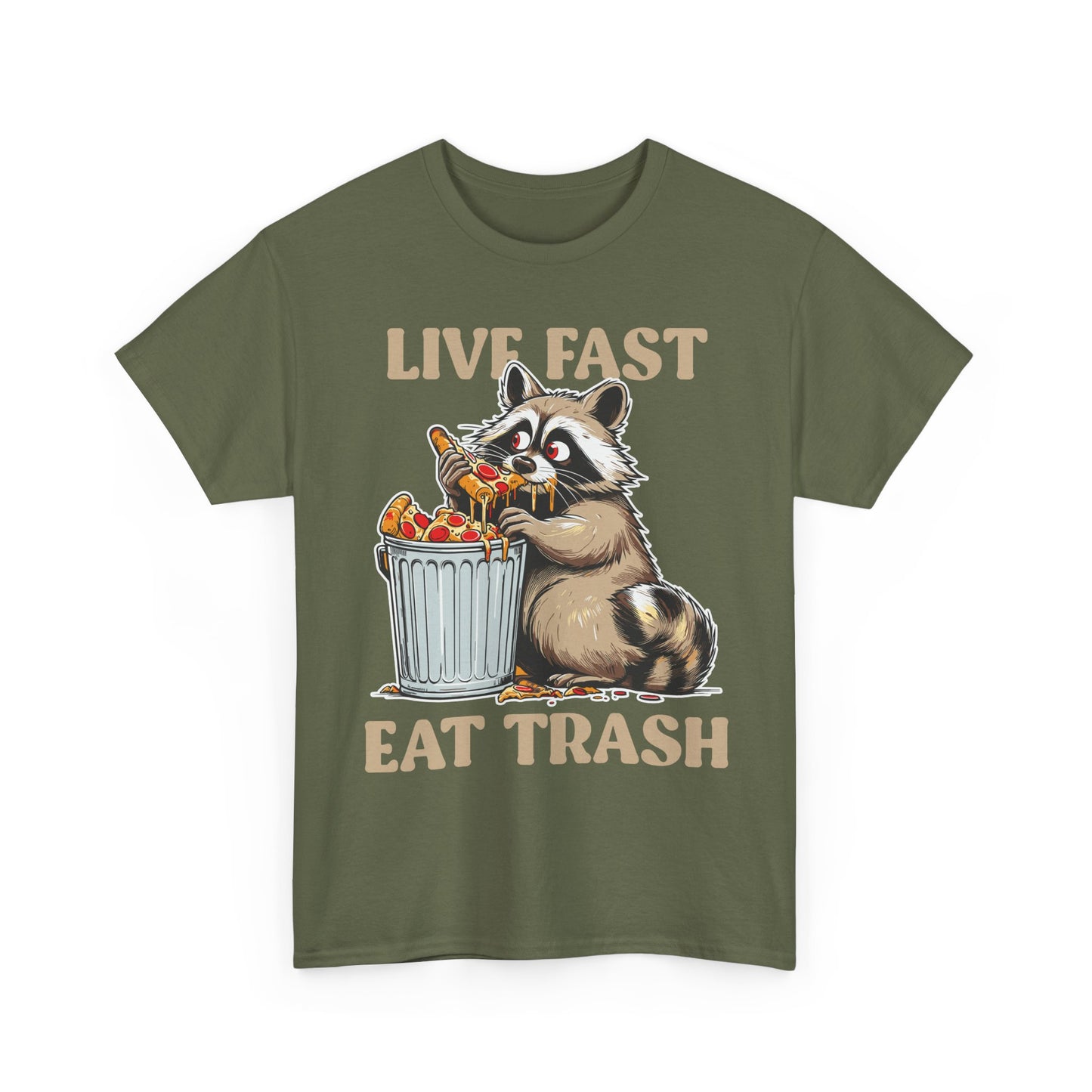 Live Fast Eat Trash Raccoon T-Shirt - Funny Pizza Meme Tee