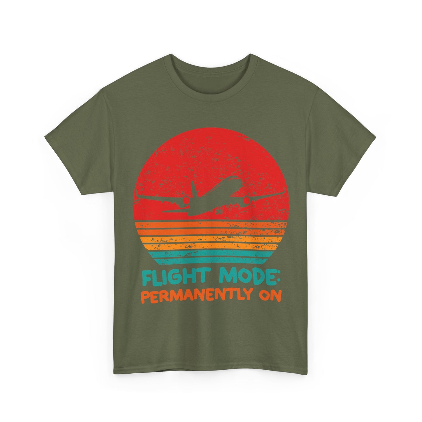 Flight Mode Permanently On T-Shirt - Funny Jet Lag Retro Sunset Tee