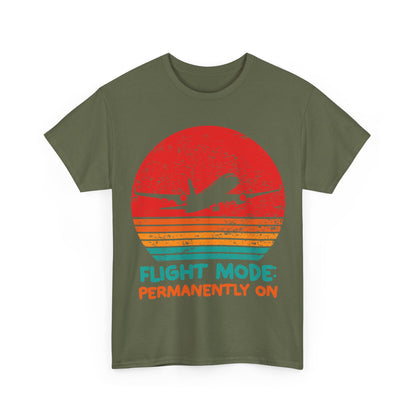 Flight Mode Permanently On T-Shirt - Funny Jet Lag Retro Sunset Tee