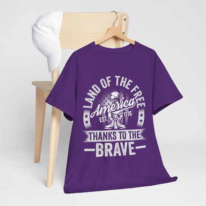 Land of the Free T-Shirt - Battlefield Cross & Flag Memorial Tee