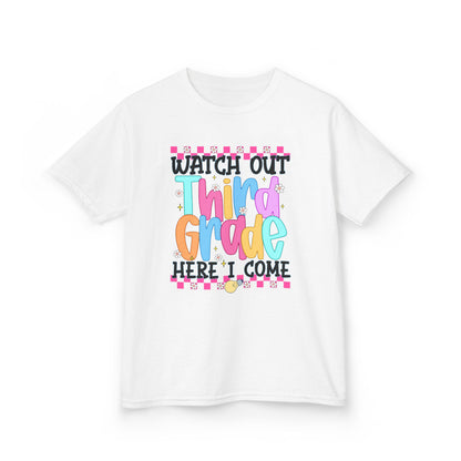 Watch Out Third Grade Shirt - Colorful Kids Back to School Tee, Heavy Cotton T-Shirt for 3rd Grade, First Day of School Outfit