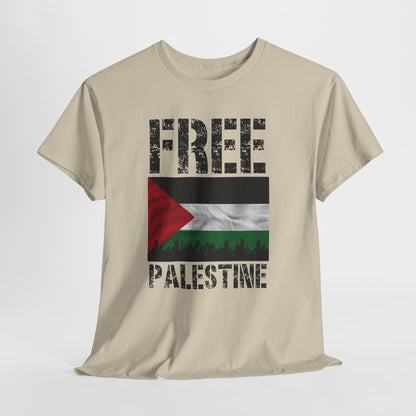 Palästinensisches Flaggen-Shirt mit Stadt-Skyline - Free Palestine Tee, Urban Grunge Protest T-Shirt für Aktivisten &amp; Menschenrechtsunterstützer