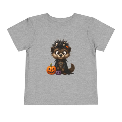 Goth Pup Kids Halloween T-Shirt - Puppy & Jack O' Lantern Toddler Tee