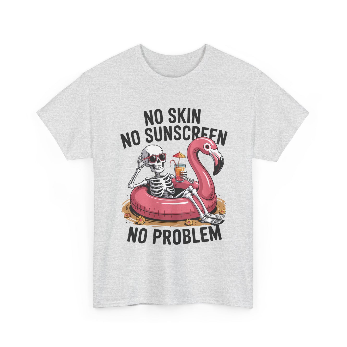 No Skin No Sunscreen T-Shirt - Skeleton Flamingo Summer Tee