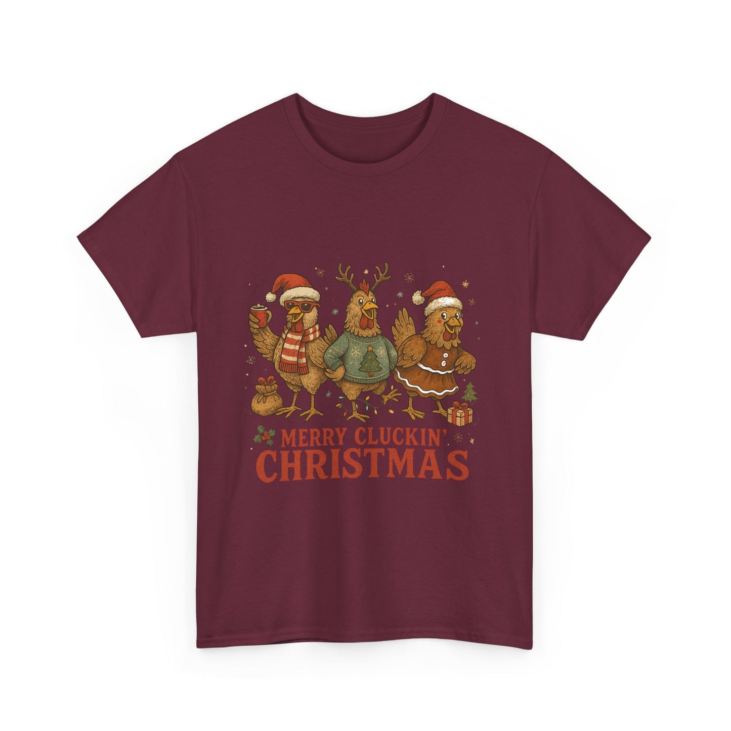Merry Cluckin' Christmas Chicken T-Shirt - Funny Holiday Farm Tee