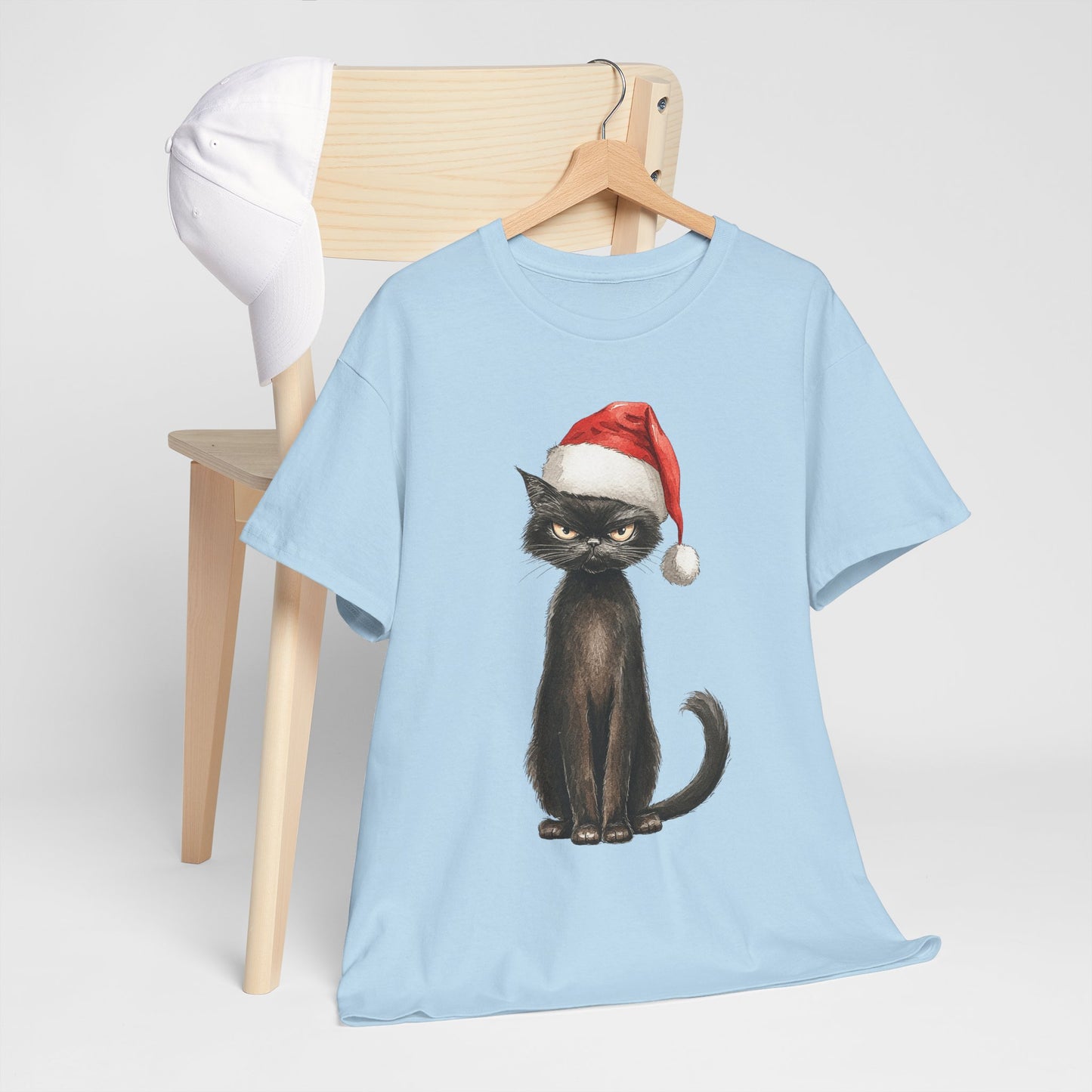Black Cat Santa Hat Christmas Shirt - Grumpy Holiday Cat Tee
