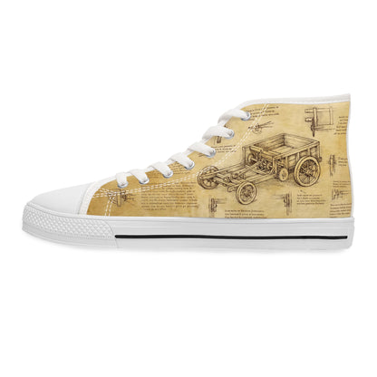 Da Vinci Sketch Damen-Sneaker mit hohem Schaft – Vintage-Pergament-Blaupausen-Schuhe