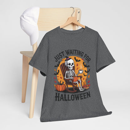 Just Waiting for Halloween T-Shirt - Skeleton Coffee Autumn Vibes Tee