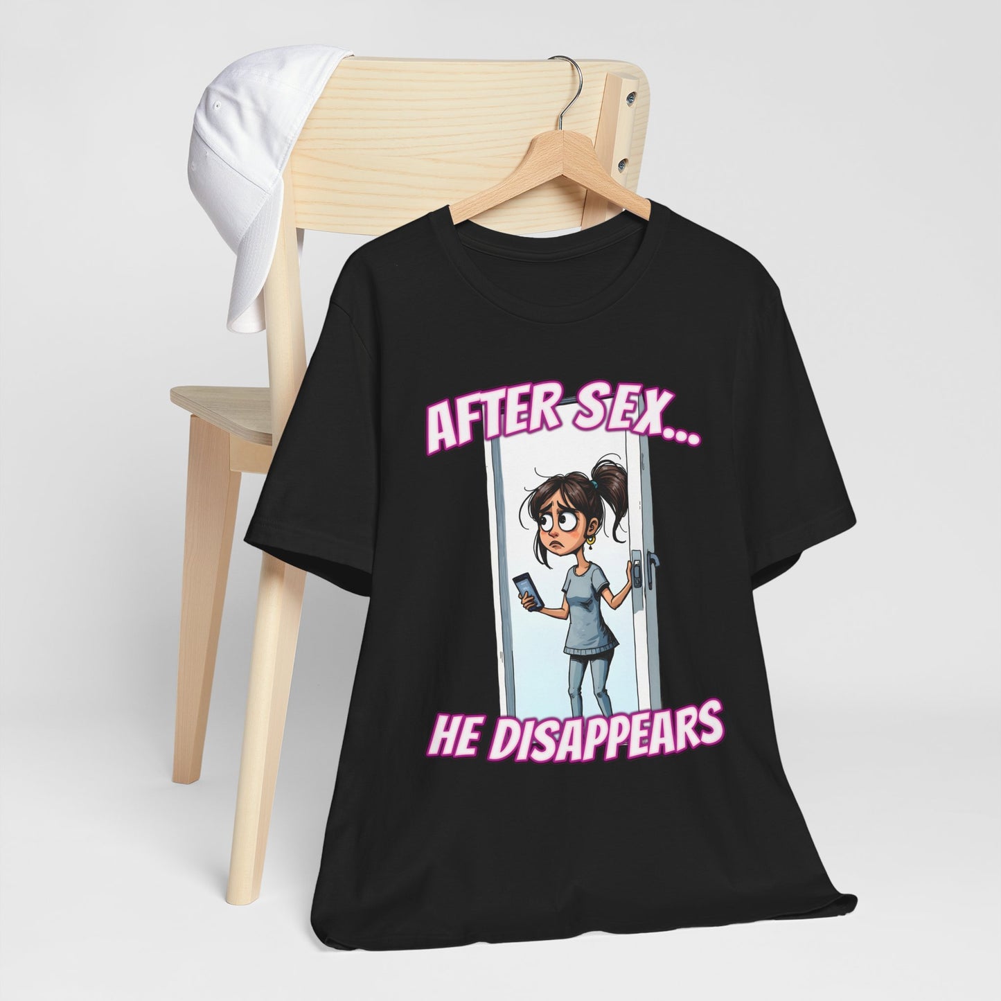 After Sex He Disappears Shirt - Funny Ghosting Cartoon Tee - Modern Dating Humor T-Shirt for Sarcastic Souls