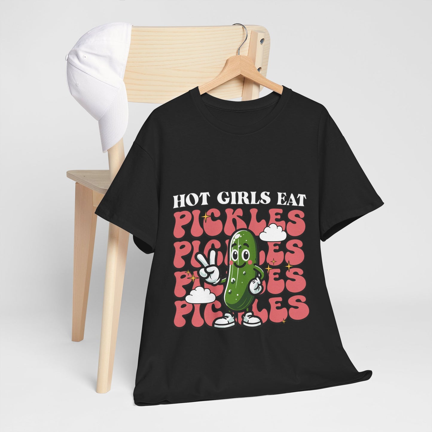 Hot Girls Eat Pickles Shirt - Funny Pickle Lover Gift for Women, Trendy Cartoon Cucumber Tee, Retro Food Humor T-Shirt
