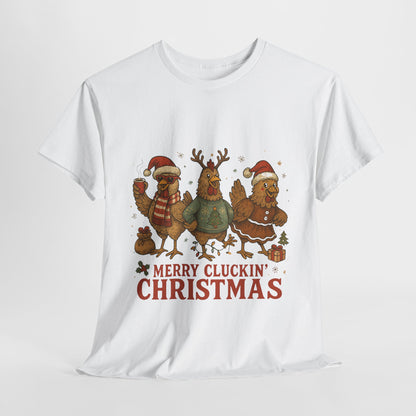 Merry Cluckin' Christmas Chicken T-Shirt - Funny Holiday Farm Tee