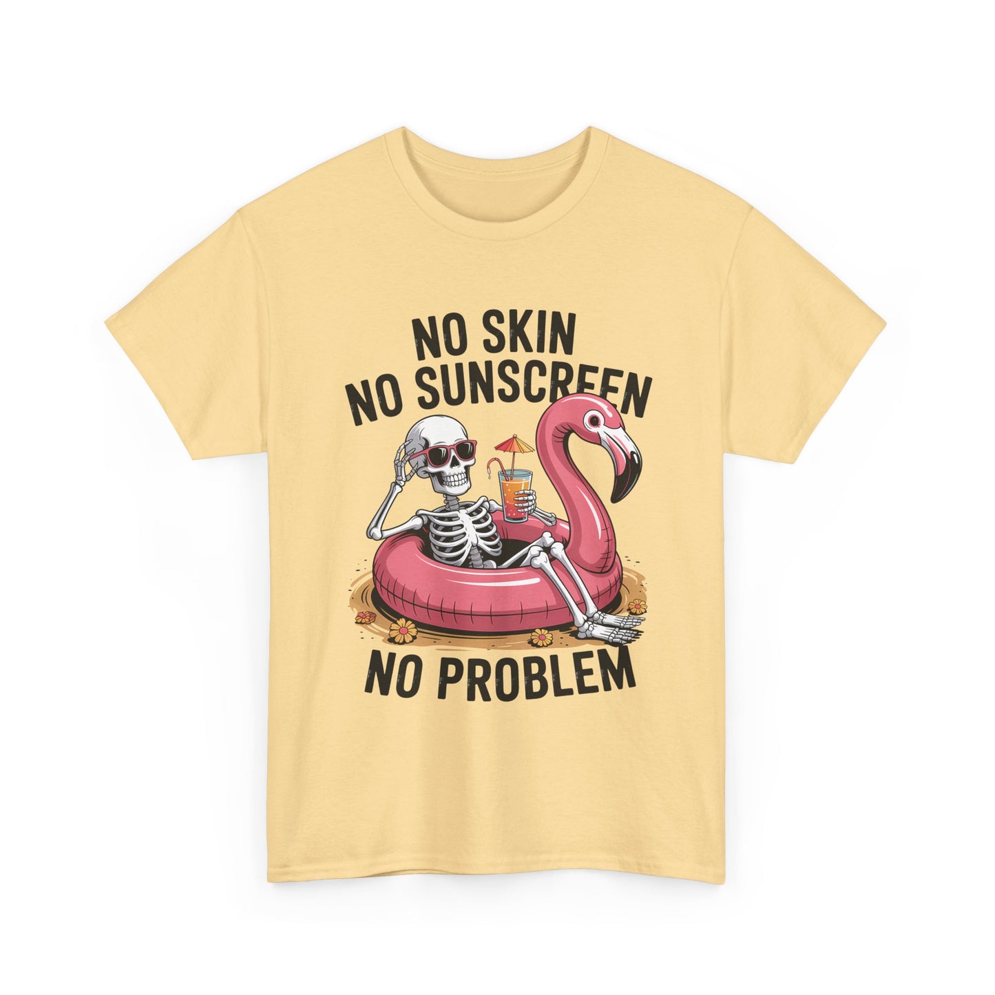 No Skin No Sunscreen T-Shirt - Skeleton Flamingo Summer Tee