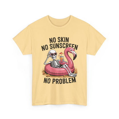No Skin No Sunscreen T-Shirt - Skeleton Flamingo Summer Tee