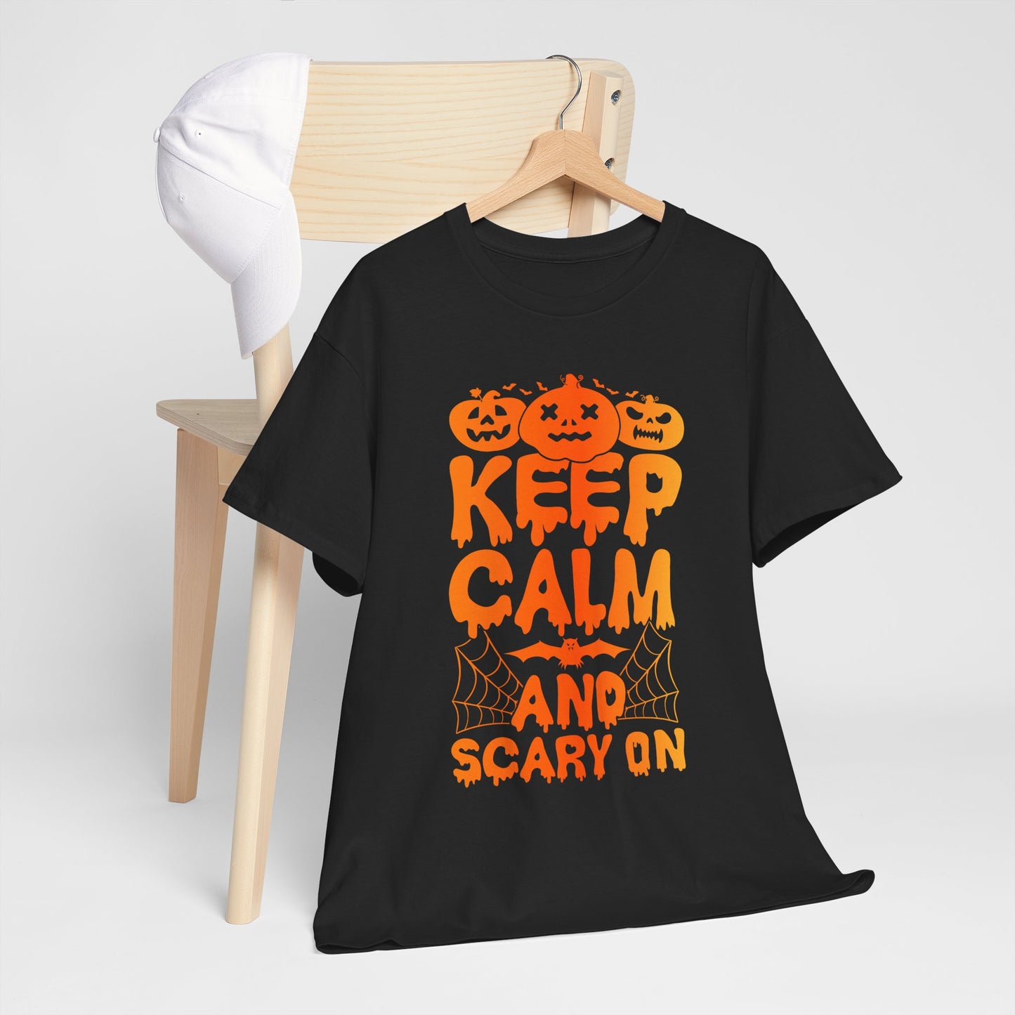 Keep Calm and Scary On - Halloween T-Shirt Pumpkin Bat