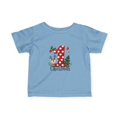 Baby’s First Christmas Polka Dot Infant T-Shirt – Reindeer & Tree Holiday Tee