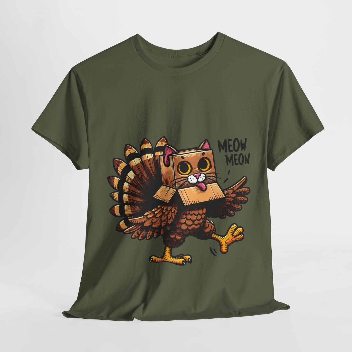 Funny Turkey Cat T-Shirt - Thanksgiving Meow Meow Cat Lover Tee