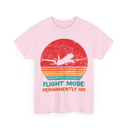 Flight Mode Permanently On T-Shirt - Funny Jet Lag Retro Sunset Tee