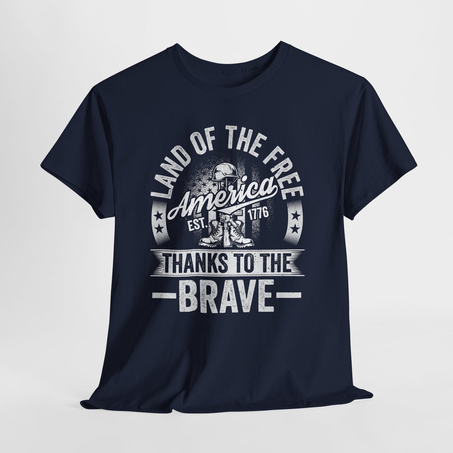 Land of the Free T-Shirt - Battlefield Cross & Flag Memorial Tee