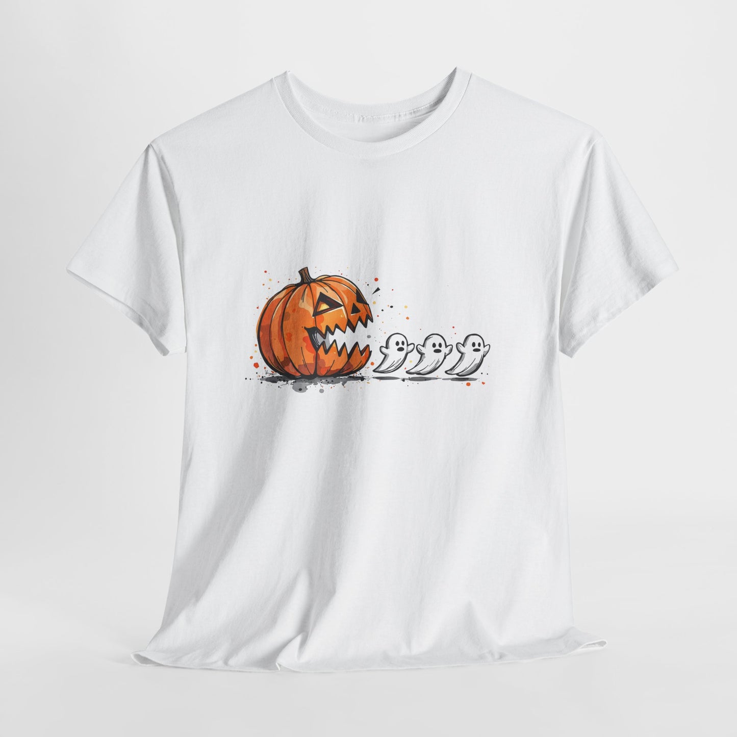 Pumpkin vs Ghosts Halloween T-Shirt - Jack-O-Lantern Chasing Ghosts