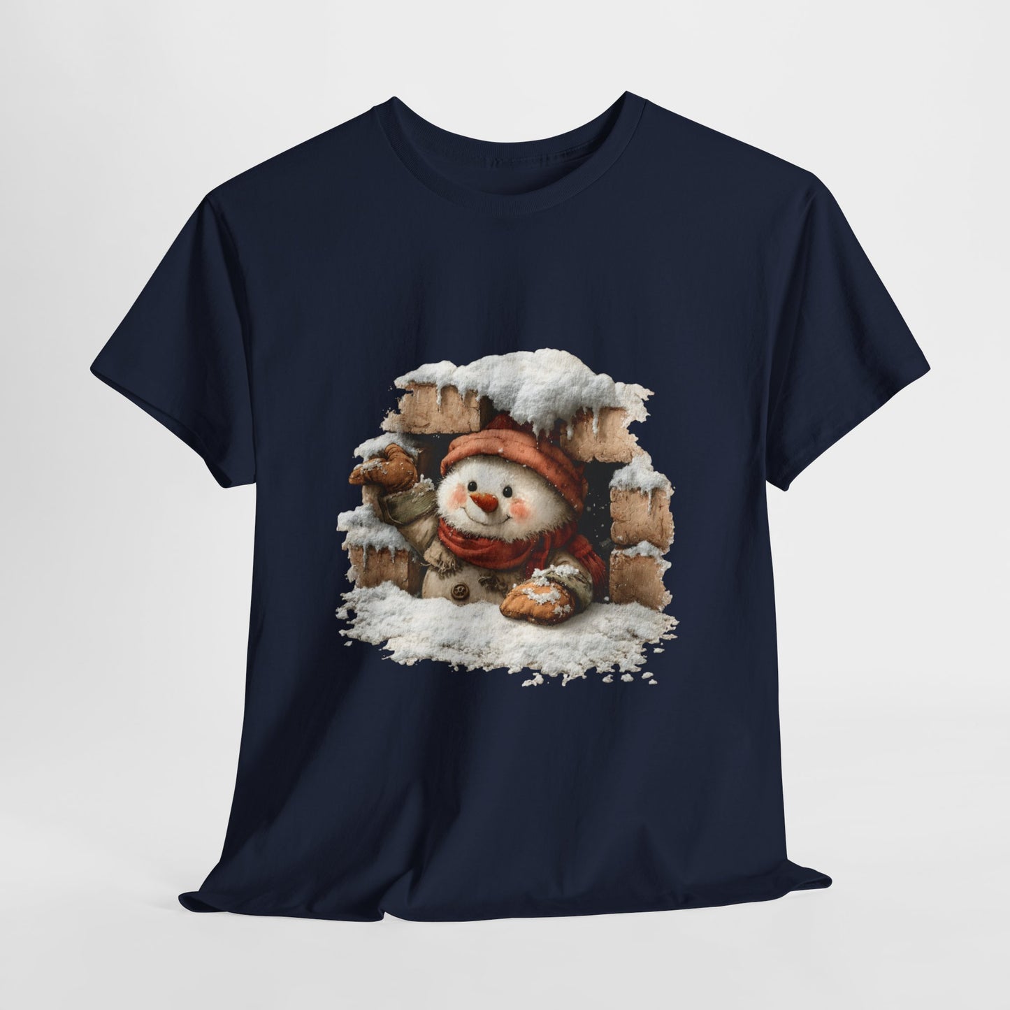 Peeking Snowman Window Christmas - Cute Snowy Brick Window Snowman Tee