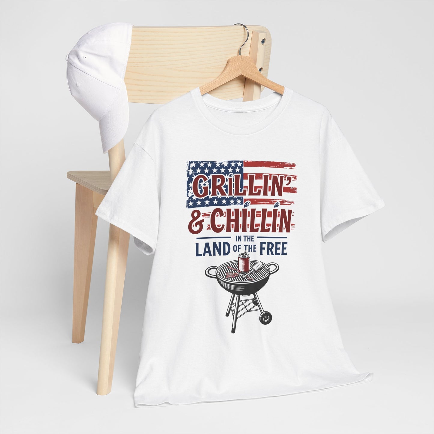 Grillin and Chillin T-Shirt - Funny Patriotic BBQ 4th of July Tee