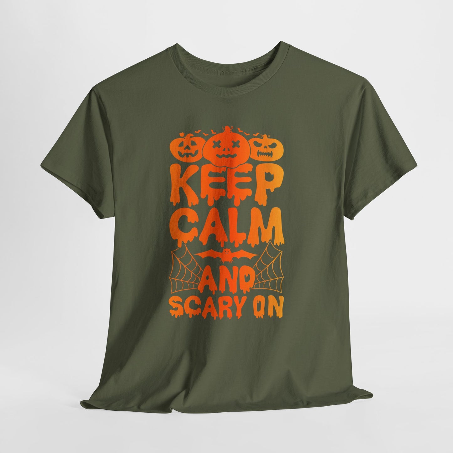 Keep Calm and Scary On - Halloween T-Shirt Pumpkin Bat