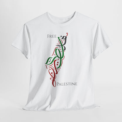 Free Palestine Map T-Shirt - Artistic Palestinian Calligraphy Solidarity Tee