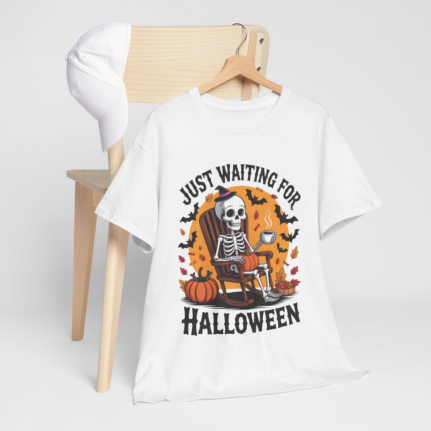 Just Waiting for Halloween T-Shirt - Skeleton Coffee Autumn Vibes Tee
