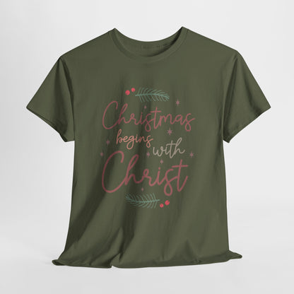 Christmas Begins with Christ Shirt - Hand-Lettered Nativity Faith Gift
