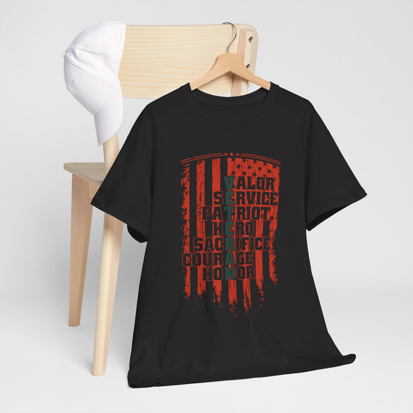 Veteran Word Art T-Shirt - Military Acronym Flag Tee