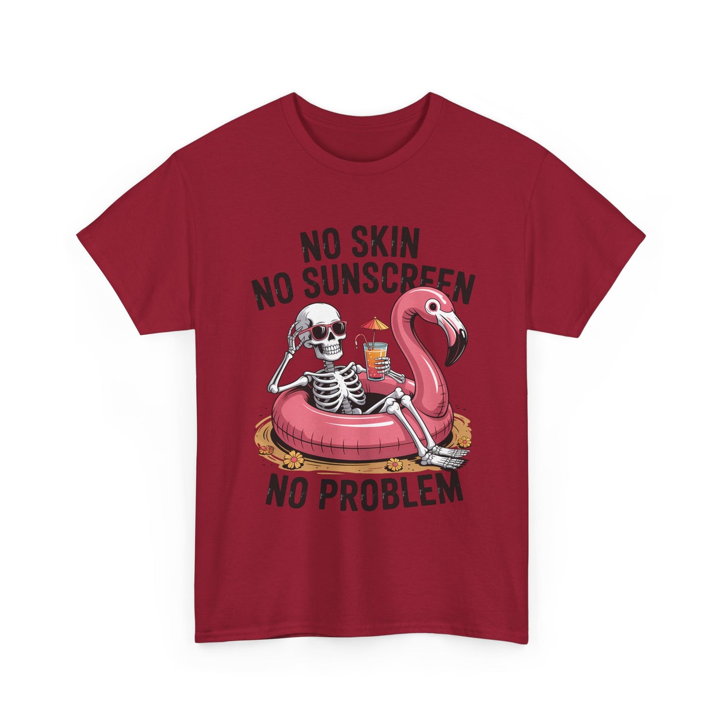 No Skin No Sunscreen T-Shirt - Skeleton Flamingo Summer Tee