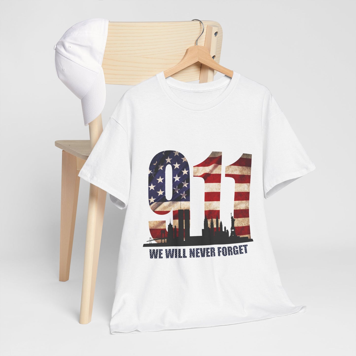 9/11 Memorial Shirt - American Flag NYC Skyline - We Will Never Forget Tribute T-Shirt