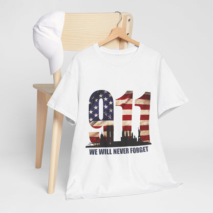 9/11 Memorial Shirt - American Flag NYC Skyline - We Will Never Forget Tribute T-Shirt