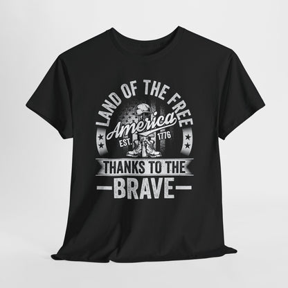 Land of the Free T-Shirt - Battlefield Cross & Flag Memorial Tee