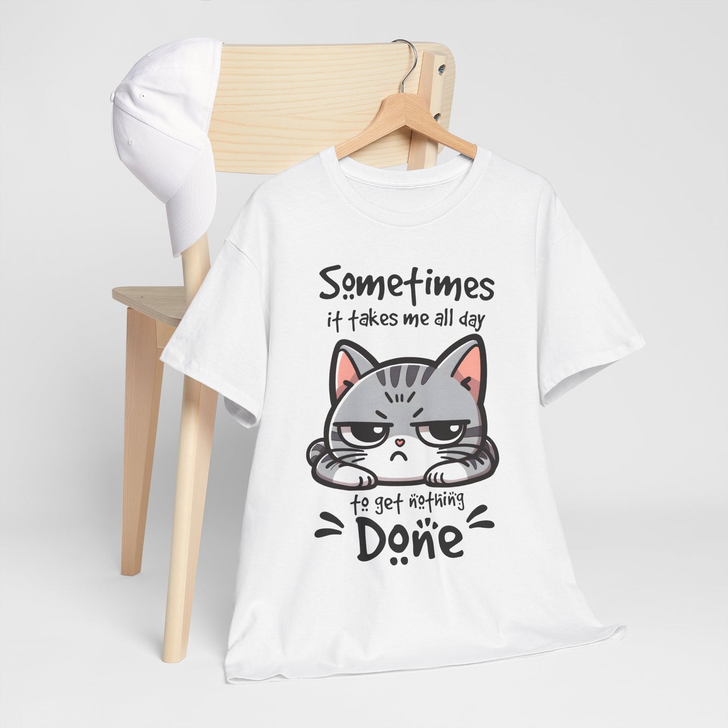 Faules Katzen-Produktivitäts-Shirt – Lustiges Grumpy-Cat-T-Shirt für Homeoffice-Tage