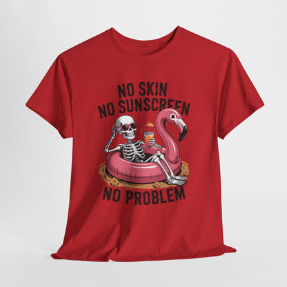 No Skin No Sunscreen T-Shirt - Skeleton Flamingo Summer Tee