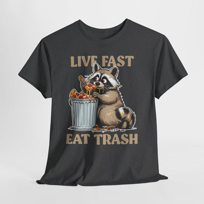 Live Fast Eat Trash Raccoon T-Shirt - Funny Pizza Meme Tee