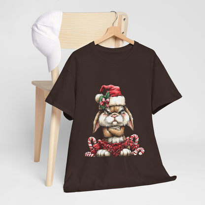 Grumpy Christmas Bunny T-Shirt - Santa Hat Rabbit in Red Tutu Tee