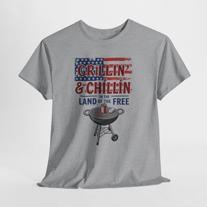 Grillin and Chillin T-Shirt - Funny Patriotic BBQ 4th of July Tee