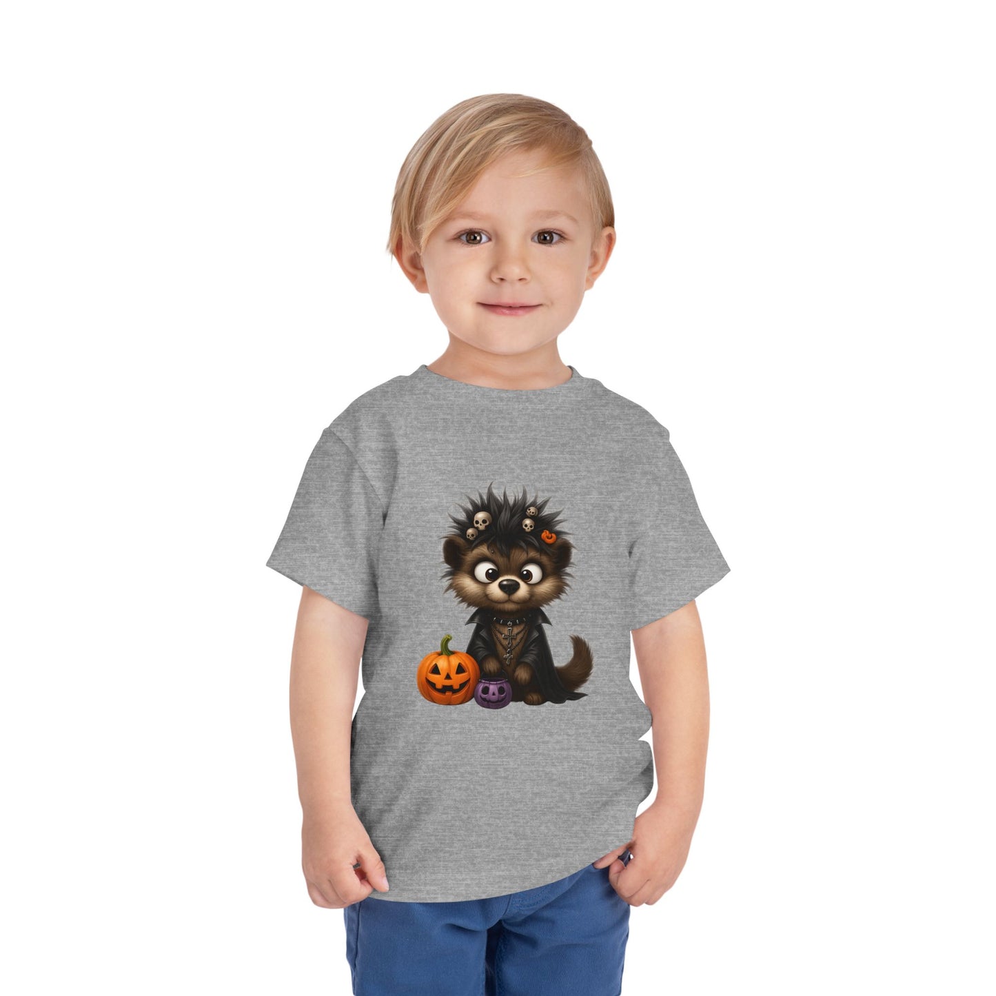 Goth Pup Kids Halloween T-Shirt - Puppy & Jack O' Lantern Toddler Tee