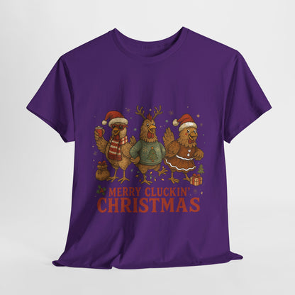 Merry Cluckin' Christmas Chicken T-Shirt - Funny Holiday Farm Tee