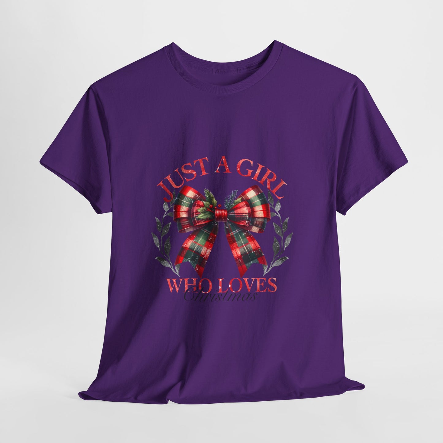 Just a Girl Who Loves Christmas - Tartan Plaid Bow Wreath Tee